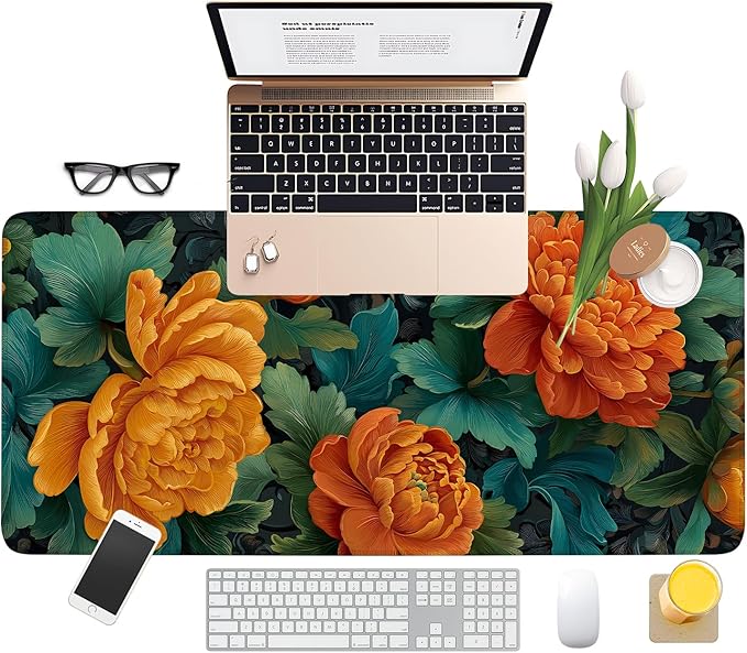 Retro Flower Spring Extended Gaming Mouse Pad 35.4x15.7Inch Large Desk Mat Anti-Slip Rubber Base & Durable Stitched Edges for Gamers Smooth Mouse Writing Surface for Desk Office/Home