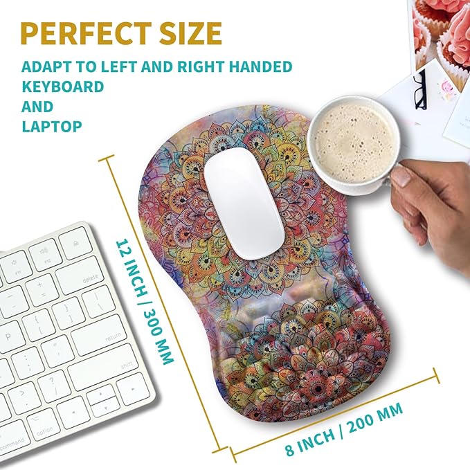 Hokafenle Ergonomic Mouse Pad Wrist Support, Wrist Rest Mousepad for Carpal Tunnel with Integrated Memory Foam Slope Massage Bulge (11.8x7.9 inch,Mandala)