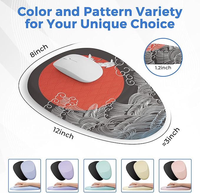 Ergonomic Mouse Pad with Wrist Support, Memory Foam Wrist Rest for Pain Relief & Carpal Tunnel, Non-Slip Base for Office, Computer, PC, Laptop (12x8x1.2inch, Japanese Sunrise)