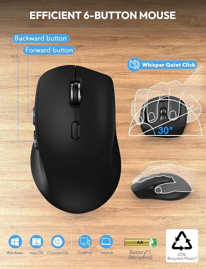 Wireless Keyboard and Mouse Combo - Full Size Ergonomic Wrist Rest, Silent Typing, Phone Holder, 2.4 GHz, 3 Level DPI, KM23D Set Compatible with PC, Laptop, Windows, macOS -SABLUTE