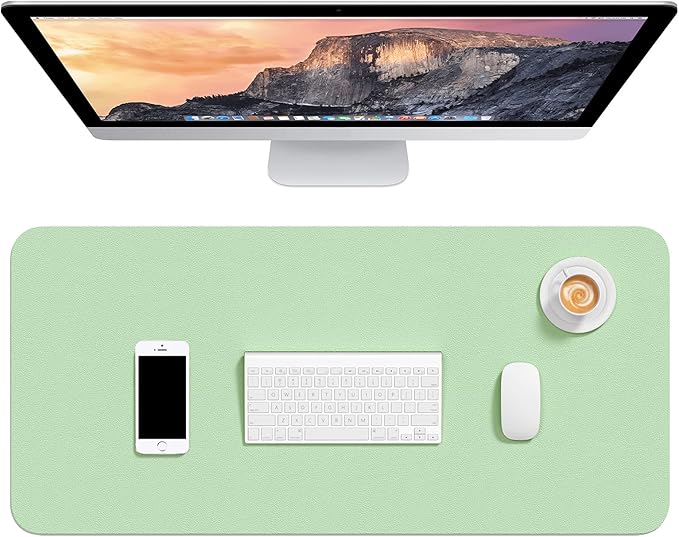 Hsurbtra Desk Pad, 30" x 14" PU Leather Desk Mat, XL Extended Mouse Pad, Waterproof Desktop Blotter Protector, Non-Slip Ultra Thin Large Laptop Keyboard Writing Mat for Office Home, Lake Green