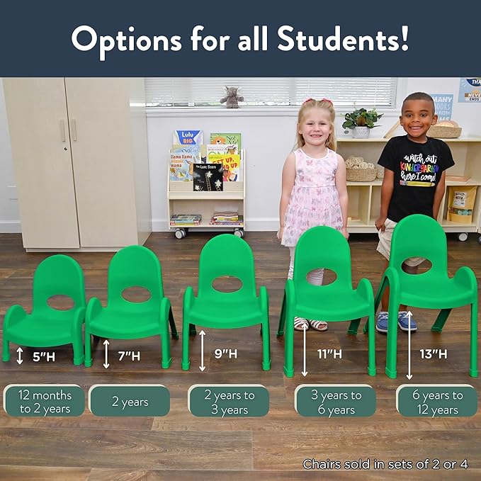 Angeles Value Stack 5" Child Chair, Shamrock Green, 4 Pack, Stackable Ergonomic Seating Solution for Classrooms and Homeschools