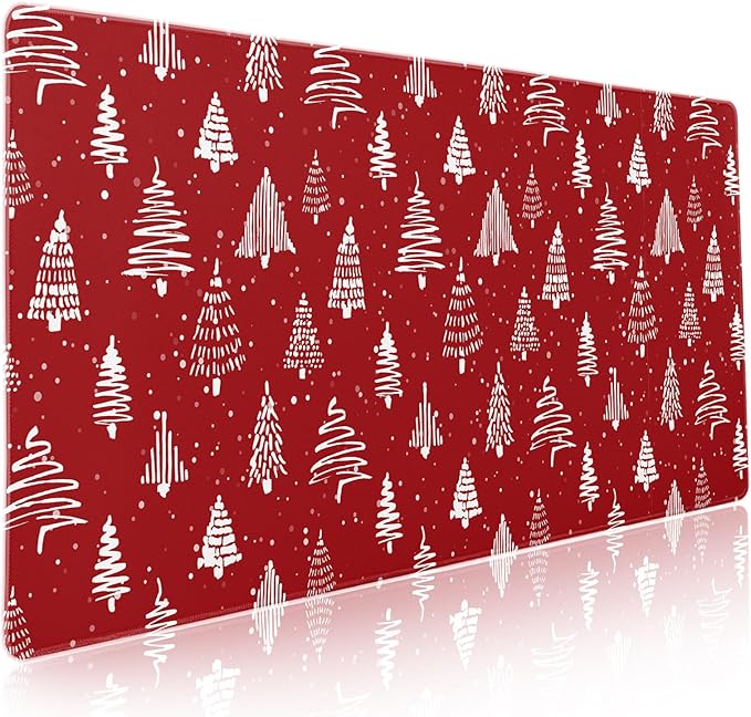 aportt Red Christmas Mouse Pad Christmas Tree Xmas Holiday Winter Extended Desk Mat 90X40 CM Non-Slip Rubber Base Stitched Edge Large XXL Mousepad for Gaming Laptop Computer Desktop 35.4×15.7 Inch