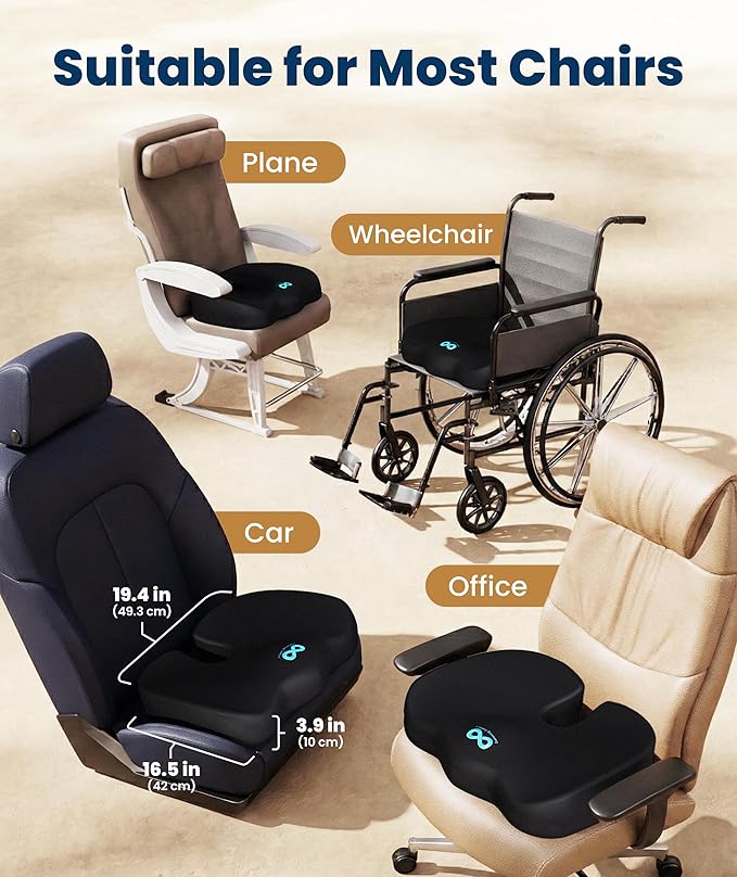 Everlasting Comfort Doctor Recommended Memory Foam Seat Cushion for Office Chairs & Car - Ergonomic Office Desk Accessories - Cushions for Tailbone Support, Sciatica (Black, XX-Large)