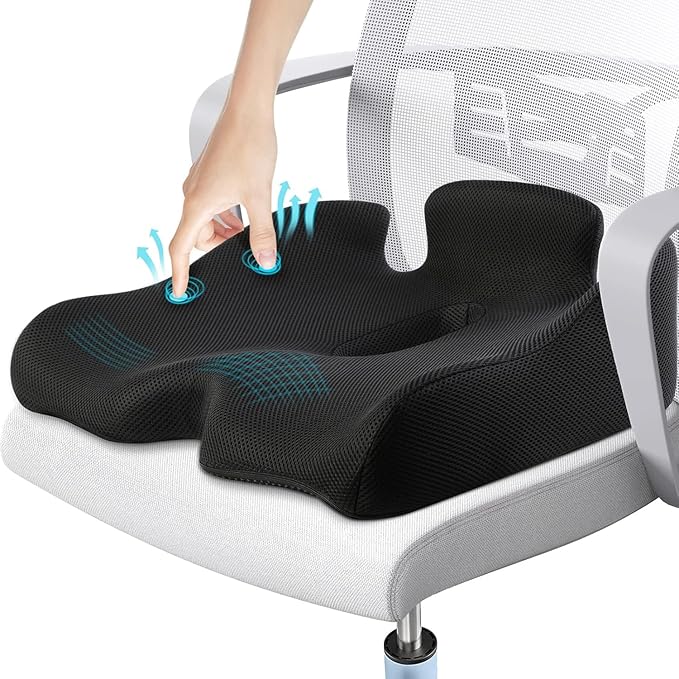 Benazcap X Large Memory Foam Seat Cushion for Office Chair, Ergonomic Coccyx & Tailbone Support, Firm Pressure Relief Pad for Long Sitting, Office Chair, Gaming Chair and Car Seat