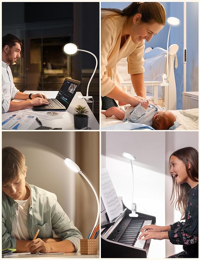 LiFMIRA Bed Lamp Clip on Light 8W 66 LED Reading Light for Bed, 5 Colors 10 Brightness Dimmable, Eye Caring Metal Reading Lamp, Clip lamp for Bed Headboard Desk Home Office Dorm(White)
