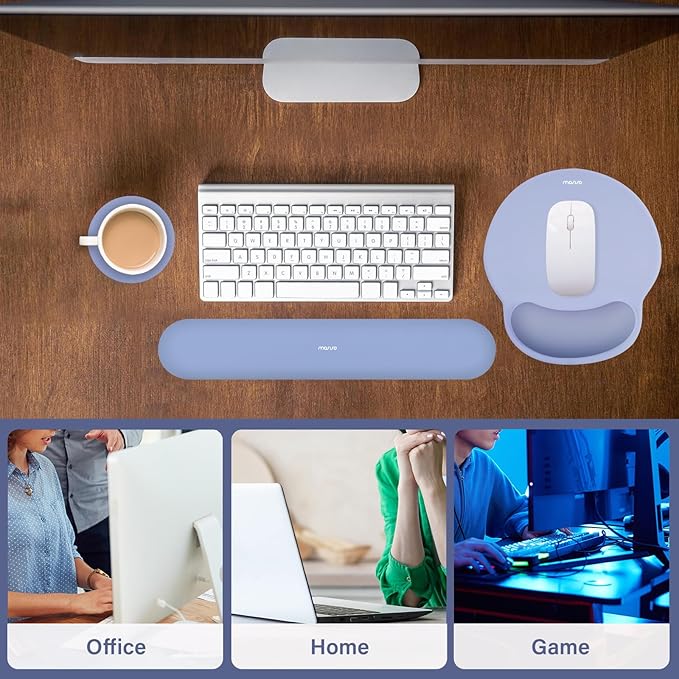 MOSISO Wrist Rest Support for Mouse Pad&Keyboard Set, Circle Curved Ergonomic Mousepad&Coaster Non-Slip Base Home/Office Wrist Support&Easy Typing Pad with Soft Cloth&Silicone Lining, Stone Blue