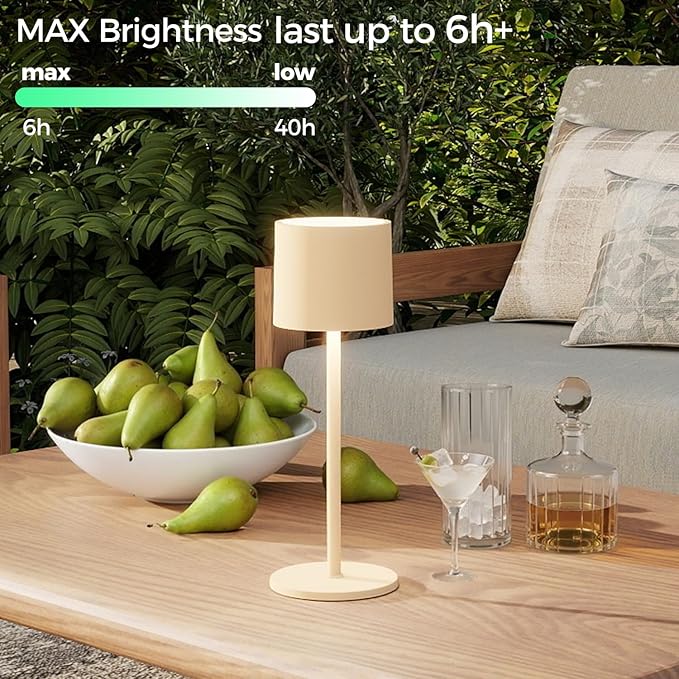 Cordless Table Lamp, Portable LED Desk Lamps, 4400mAh Battery Powered Wireless Table Light, 3 Color Stepless Dimming Up,for Restaurant, Bedroom, Outdoor Camping, Night Light (Sand)