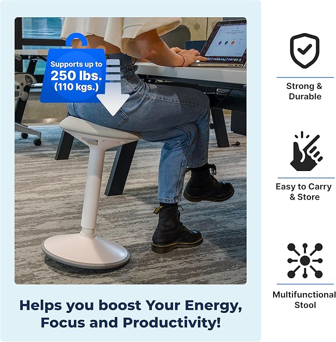 Standing Desk Stool Chair, Height Adjustable Stool 16-24 inch for Office and Classroom, Swivel seat, Anti-Slip Bottom Ergonomic Wobble Stool with Rocking Motion, Black