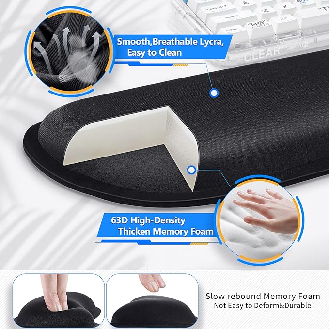 Gimars 3Pcs Memory Foam Keyboard Wrist Rest, Mouse Pad Wrist Support for Easy Typing, Ergonomic, Comfortable Keyboard Mouse Pad Set for Computer, Laptop, Home & Office
