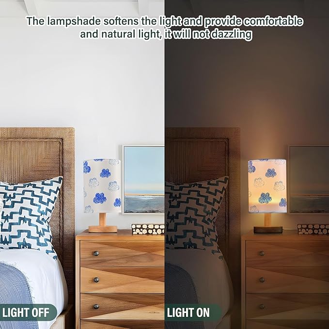 Cloud LED Table Lamp, Bedside Lamp with Linen Lampshade, Flicker-Free Eye Care USB Plug in Nightstand Lamp, for Bedroom and Office