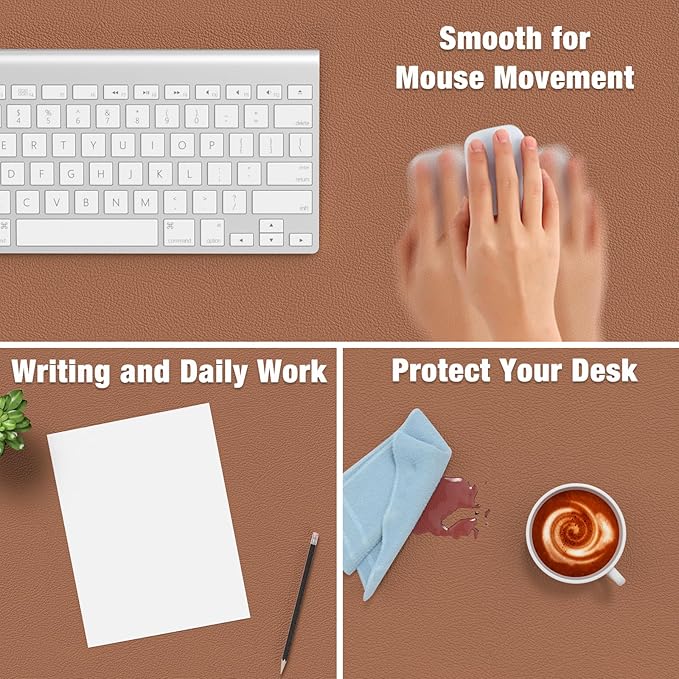 Hsurbtra Desk Pad, 30" x 14" PU Leather Desk Mat, XL Extended Mouse Pad, Waterproof Desktop Blotter Protector, Non-Slip Ultra Thin Large Laptop Keyboard Writing Mat for Office Home, Dark Apricot