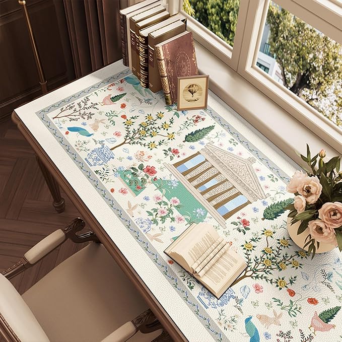Desk Pad, ZAXOXAZ PU Leather Desk Protector, 31.5" x 15.7" XXL Large Extended Mouse Pad, Floral Desk Mat, Big Desk Blotter, Waterproof Desk Writing Pad for Office and Home (Flowers Garden)