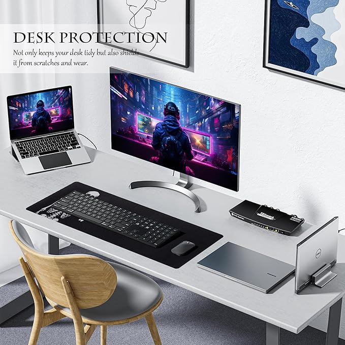 ALOANES Large Gaming Mouse Pad with Non-Slip Rubber Base,Stitched Edge,Desk mat for Laptop,Computer & PC, Wristing Pad for Gamer,Office & Home, 35.4''x 15.7''x 0.12'', Black