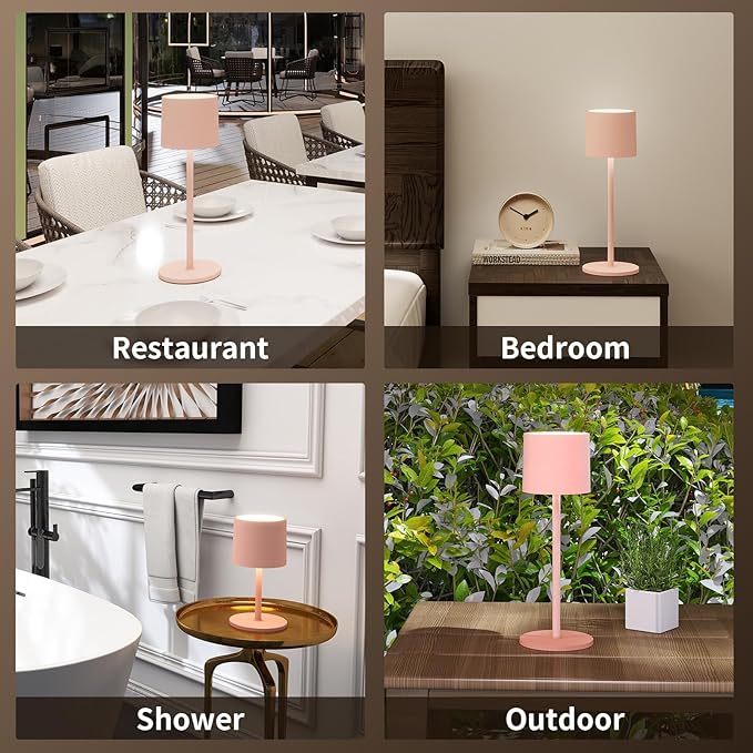 2-Pack Cordless Table Lamp, Portable LED Desk Lamps, 2 Adjustable Height, 4400mAh Battery Powered Rechargeable Light, 3 Color Stepless Dimming, for Restaurant, Bedroom, Outdoor Camping