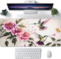 Desk Mat,Colibri and Pink Flowers Large Gaming Mouse Pad for Desk XXL,Birds and Floral Desk Pad,Extended Big Computer Keyboard Mouse Pad with Non-Slip Base and Stitched Edge 35.4"x15.7"