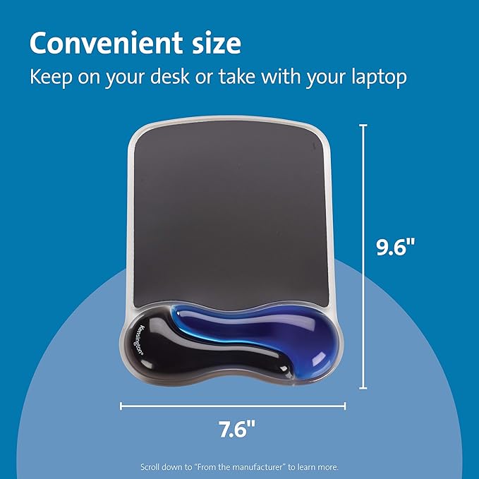 Kensington Duo Gel Mouse Pad with Wrist Rest, Ergonomic Wrist Support, Comfortable Non-Skid Gel Pad for Computer, Laptop, Office & Home 9.6" x 7.6", Blue K62401AM