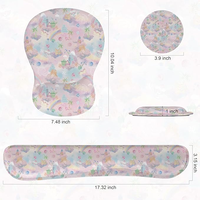 Wrist Rest Support for Mouse Pad Keyboard Set Circle Coaster Gaming Mouse Pad Ergonomic Gel Memory Foam Set for Computer, Laptop, Office, Comfortably Typing Cute KM-37