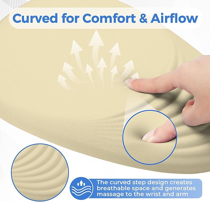 Ergonomic Mouse Pad with Wrist Support, Memory Foam Wrist Rest for Pain Relief & Carpal Tunnel, Non-Slip Base for Office, Computer, PC, Laptop (12x8x1.2inch, Light Yellow)