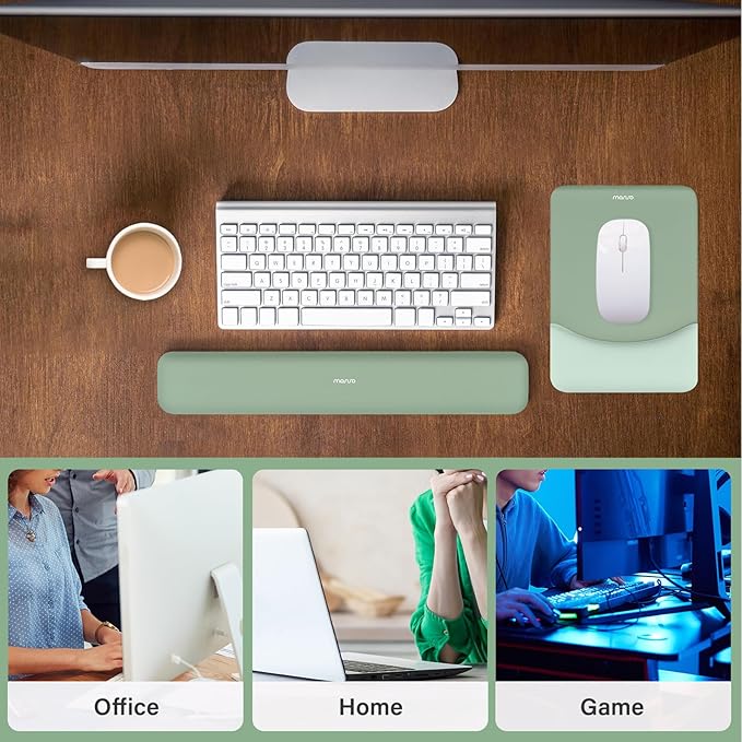 MOSISO Wrist Rest Support for Mouse Pad&Keyboard Set, Rectangular Ergonomic Mousepad Non-Slip Base Home/Office Easy Typing Pad with Neoprene Cloth&Raised Silicone Lining, Green