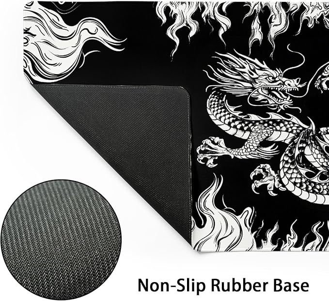 Japanese Dragon Mouse Pad XXL Black White Aesthetic Anime Extended Desk Mat 90X40 cm Non-Slip Rubber Base Stitched Edge Large Mousepad for Gaming Laptop Computer Desktop 35.4×15.7 Inch