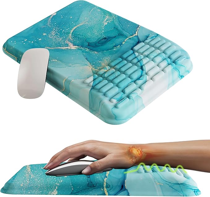 MEKASS Mouse Pad with Wrist Rest, Ergonomic Slope Mousepad for Carpal Tunnel, Memory Foam Desk Computer Wrist Support Mouse Pad with for Office Home (Green Marble)
