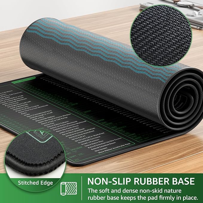 KTRIO Excel Shortcuts Mousepad Desk Mat, Superior Micro-Weave Cloth for Precise Mouse Control, Non-Slip Rubber Base, Stitched Edges, Water-Resistant, for Gamer, Office & Home, Excel Shortcuts