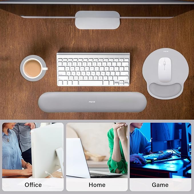 MOSISO Wrist Rest Support for Mouse Pad&Keyboard Set, Circle Curved Ergonomic Mousepad&Coaster Non-Slip Base Home/Office Wrist Support&Easy Typing Pad with Soft Cloth&Silicone Lining, Gray