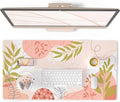 QIYI Large Mouse Pad, Cute Desk Mat for Desktop, Women Girls Minimalist Pink Office Desk Accessories, PU Leather Waterproof Gaming Mousepad, Tropical Leaves Desk Pad Computer Mat, 31.5" x 15.7"
