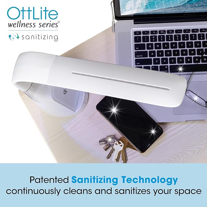 OttLite Purify LED Sanitizing Desk Lamp with Wireless Charging – Eliminates up to 99.9% of Bacteria, Touch Activated, Flexible Neck, Modern Light for Reading, Crafting & Office Desktop