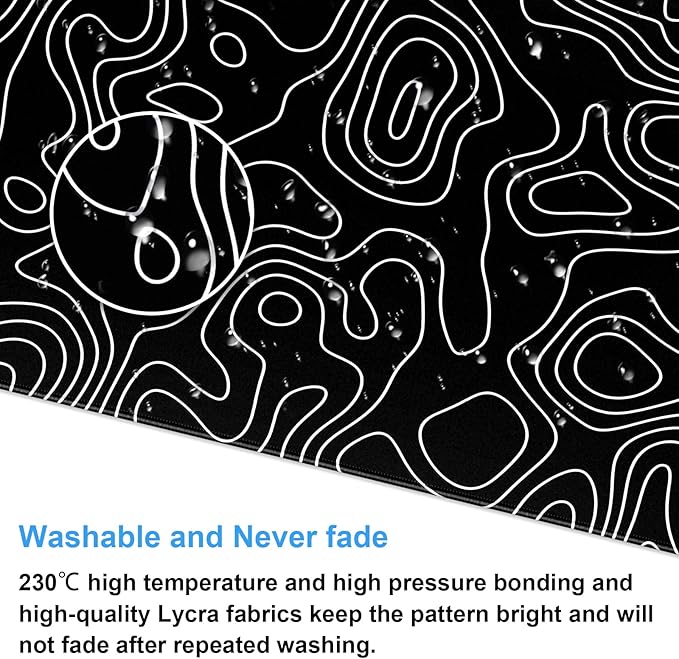 Black and White Topographic Map Gaming Mouse Pad - XXL Extended Desk Mat for Keyboard & Mouse (31.5" x 15.7") with Non-Slip Base & Stitched Edges - Washable Surface for Computer or Gaming Desk