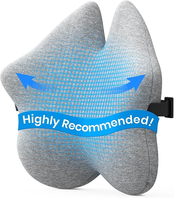 Benazcap Memory Foam Lumbar Pillow, Chair Lower Back Support Lumbar Pillow, Lumbar Support Pillow for Office, Ergonomic Design Back Support Pillow for Office Chair, Car, Home, LightGray