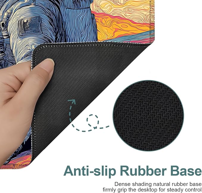 Astronaut Extended Gaming Mouse Pad 35.4x15.7Inch Large Desk Mat Anti-Slip Rubber Base & Durable Stitched Edges for Gamers Smooth Mouse Writing Surface for Desk Office/Home