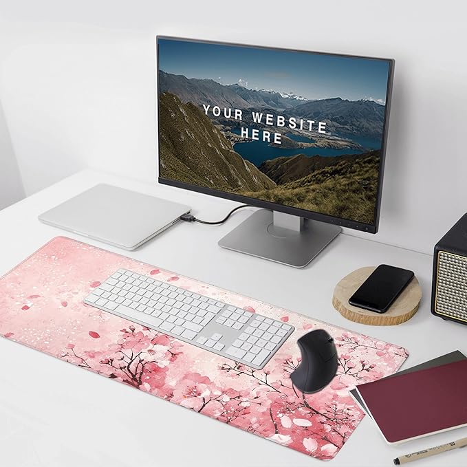 Desk Mat, Japanese Cherry Blossom XXL 35.4"x15.7"Large Gaming Mouse Pad, 3mm Thick Gaming Keyboard Pad,Desk Pad Non-Slip Rubber Base with Stitched Edges for Office Game Home Decor