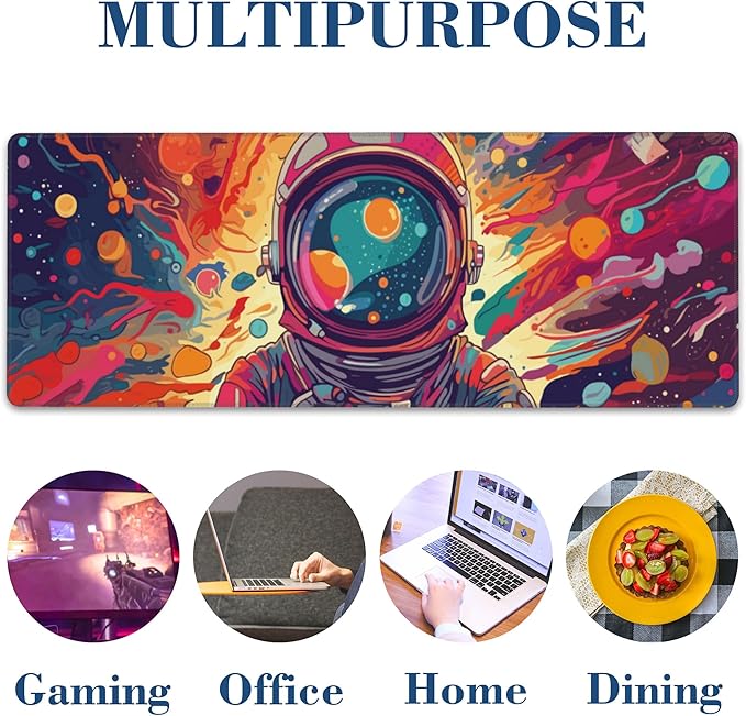 Large Mouse Pad Astronaut in The Universe Extended Gaming Mousepad Waterproof Desk Pad with Non-Slip Base and Stitched Edge Keyboard Pad 11.8 x 31.5 Inch Mouse Mat for Home Office Desk Decor