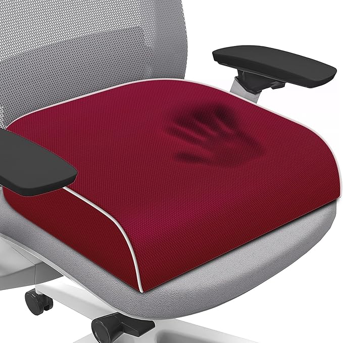 Seat Cushion for Coccyx & Lumbar Support, Office Chair Cushion, Memory Foam Large Chair Cushion with Non-Slip Cover for Soft Ergonomic Support at Office Chair, Car Seat, Airplane, Red/X-Large