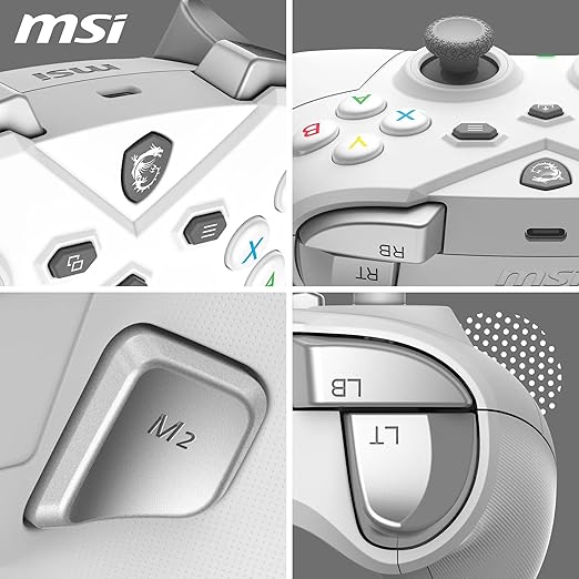 msi FORCE GC300 WIRELESS WHITE PC Gamepad Controller - 2.4 GHz, Bluetooth, USB Type-C to A - Wired/Wireless, 600mAh Li-ion Battery (20h), Interchangeable D-Pad Covers, Dual Vibration Motors
