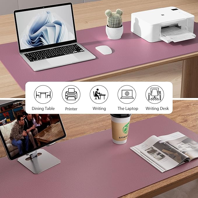 Aothia Faux Leather Desk Mat - Non-Slip PU Leather Desk Blotter, Waterproof Writing Surface, Large Desk Pad for Office & Home (Purple, 55" x 17")
