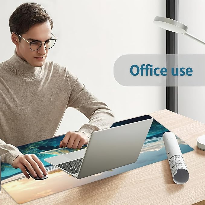 Desk Mat, Sea Turtle Tropical Extended Gaming Mouse Pad Large, Big Desk Mat with Non-Slip Base and Stitched Edge, Long Computer Keyboard Mouse Mat for Home Office Work 31.5"x15.7"