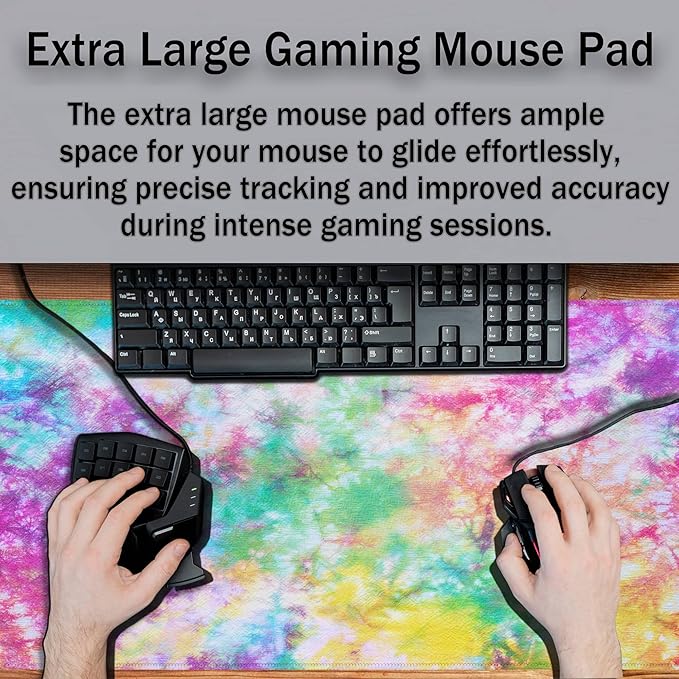 Desk Mouse Pad Rainbow Mats, XXL Mouse Pads Desk Pad for Women Keyboard Big Mousepads, Long Desk Pad Non-Slip Rubber Base, 35.4 X 15.7 inch for Work/Game/Office/Home Splash Tie Dye Pattern