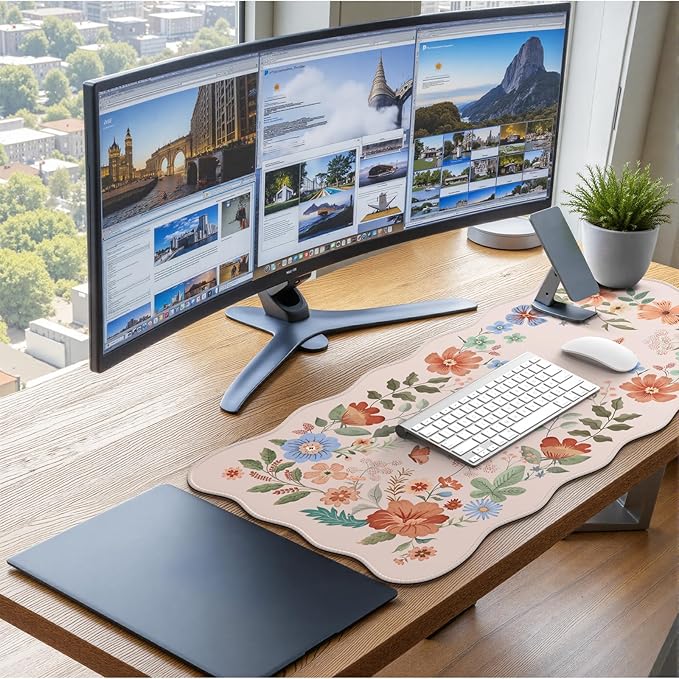 iCasso Desk Mat, Scalloped Desk Matt for Desktop, Cute Desk Pad Mat, XXL Large Mouse Pad, Anti-Slip Big Mousepad with Stitched Edges, Keyboard Pad Mouse Mat for Computer(Light Pink)