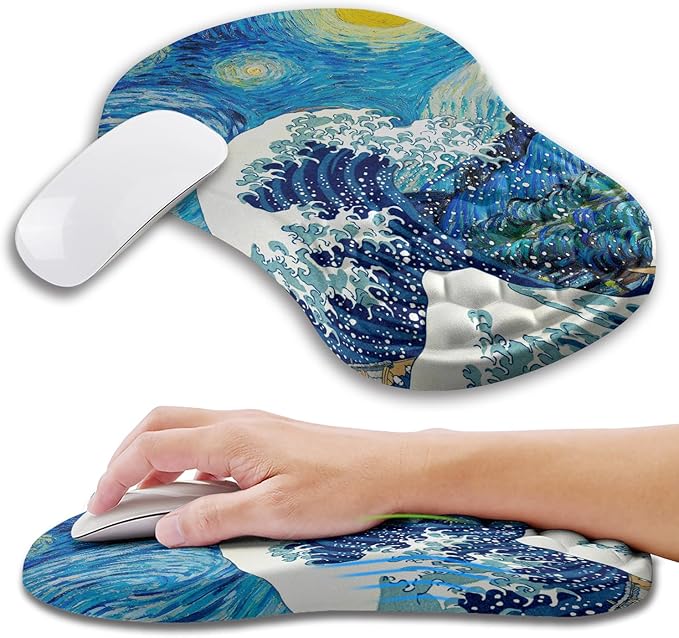 Ergonomic Mouse Pad Wrist Support with Memory Foam Massage Bulge, Carpal Tunnel Mousepad Wrist Rest for Mouse(12x8 inch, Wave Starry)