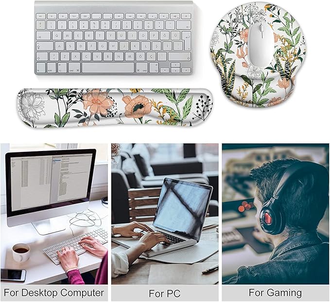 Keyboard Wrist Rest and Mouse Pad, Ergonomic Memory Foam Mouse Pad Wrist Support, Non-Slip Mouse Pad and Keyboard Wrist Support, Comfortable Mousepad with Wrist Rest for Home, Office
