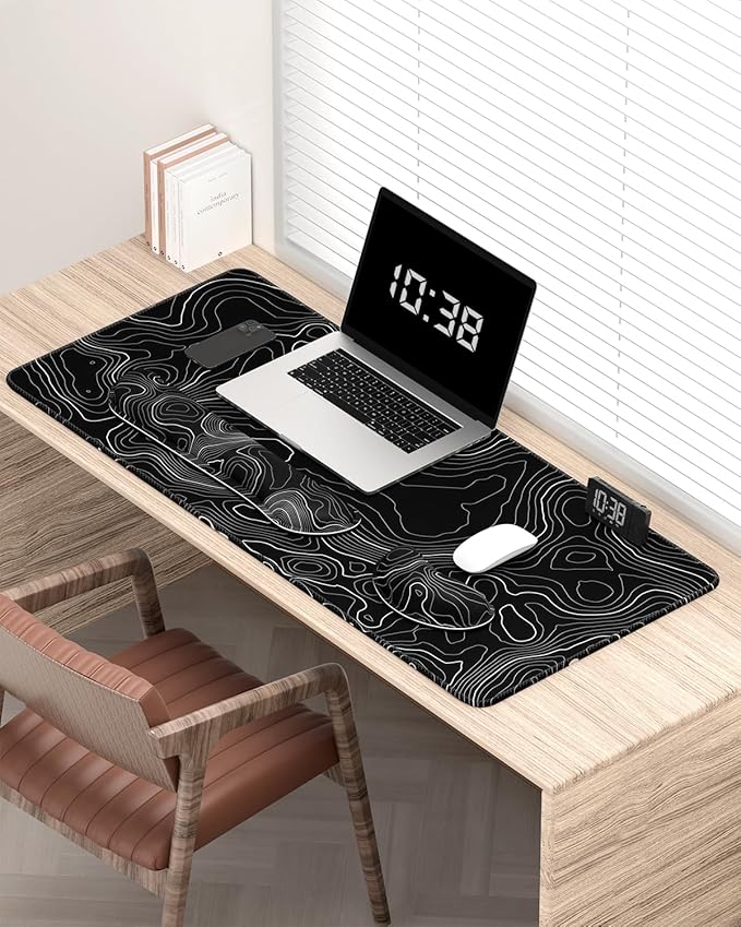 Auhoahsil Large Mouse Pad with Wrist Rests for Keyboard & Mouse, Thick Soft Ergonomic Memory Foam Wrist Supports, Big & Long Desk Mat 35.5 x 15.7 in, for Office Gaming Computer, Black Contour