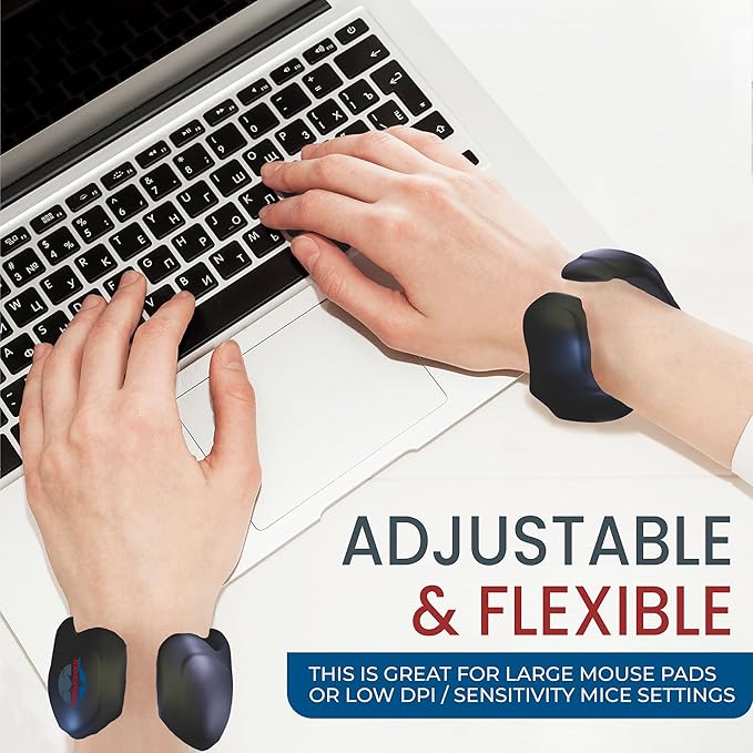 Wearable Gaming Wrist Rest for Keyboard, Mouse pad, Laptop, and PC Work or Gamer Support. (Black, S-M)