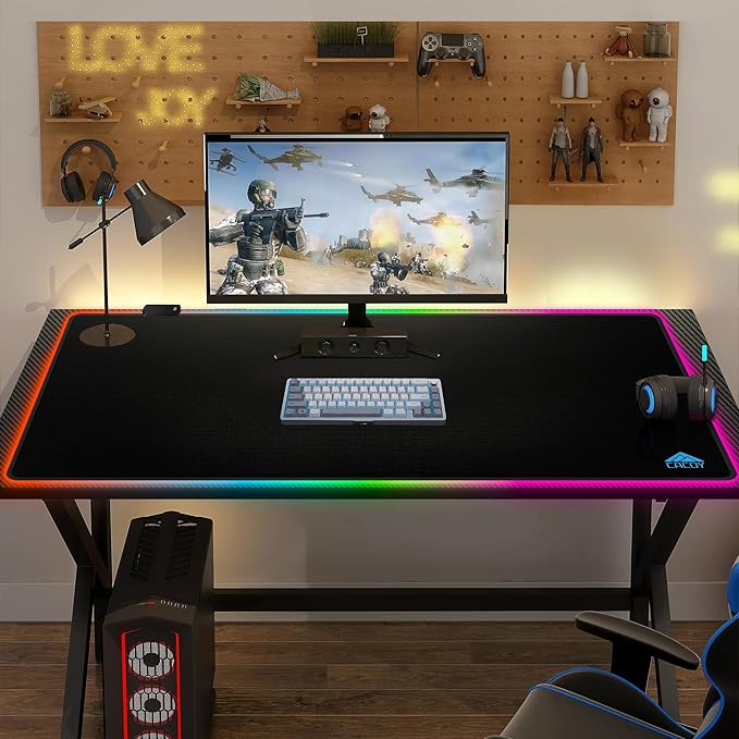 Cacoy 43" x 24" RGB Large Gaming Mouse Pad, LED Extended Mousepad with Superior Micro-Weave Cloth and Non-Slip Base, Stitched Edges Water Resist Keyboard Pad, XXL RGB Desk Pad for Office & Home, Black