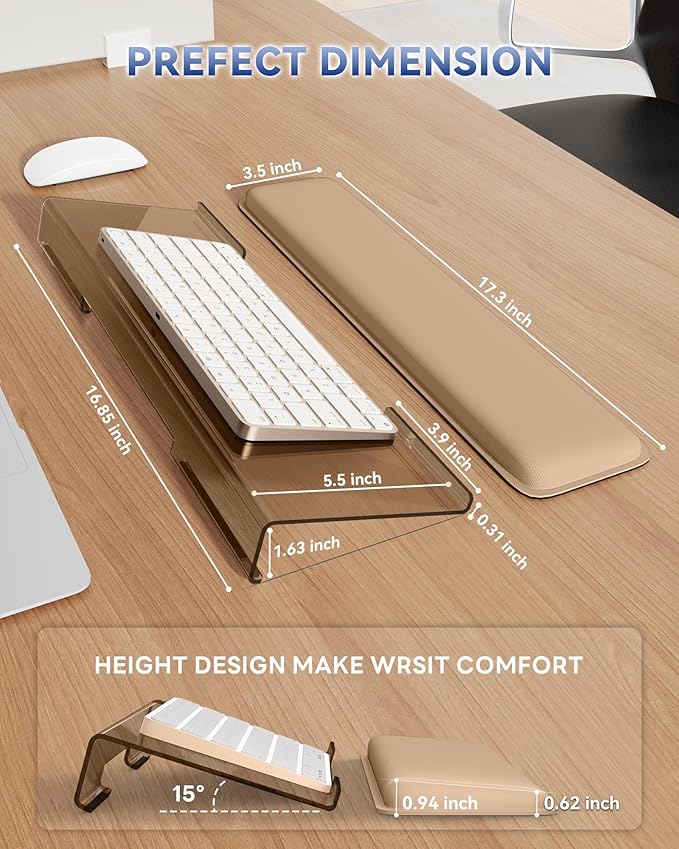 Computer Keyboard Stand for Desktop, Keyboard Riser Wrist Rest Holder for Easy Typing, Office Desk, Home, School Accessories(Coffee)