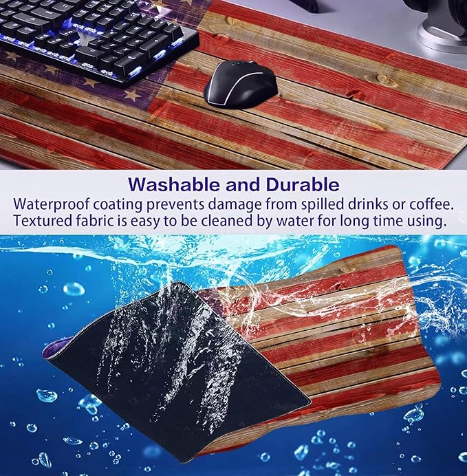 Tree Texture American Flag Computer Mouse Pad, Suitable for Home Office and Study Keyboard Mouse Pad 35.4 x 15.7 x 0.12 Inches