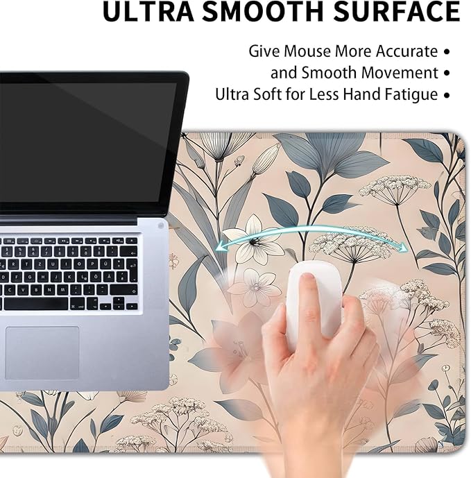 Desk Mat, Aesthetic Dark Plants Floral XXL 35.4"x15.7"Large Gaming Mouse Pad, 3mm Thick Gaming Keyboard Pad,Desk Pad Non-Slip Rubber Base with Stitched Edges for Office Game Home Decor