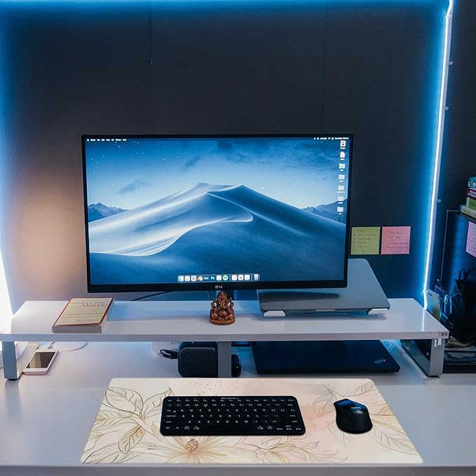 Desk Mat,Minimalist Flowers and Leaves Large Gaming Mouse Pad for Desk XL,Golden Line Floral Desk Pad,Extended Big Computer Keyboard Mouse Pad with Non-Slip Base Stitched Edges 31.5"x11.8"